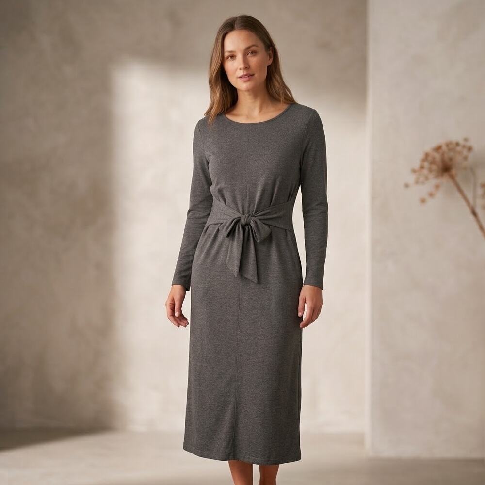 J. Jill wearever collection gray tie front scoop neck midi stretch dress large